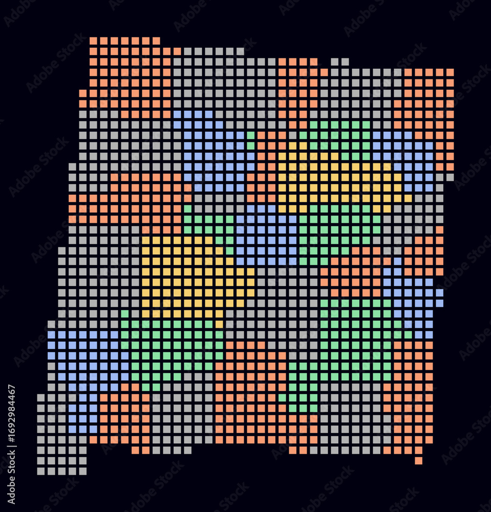 Poster new mexico dotted map. digital style map of the state on dark background. new mexico shape with squa