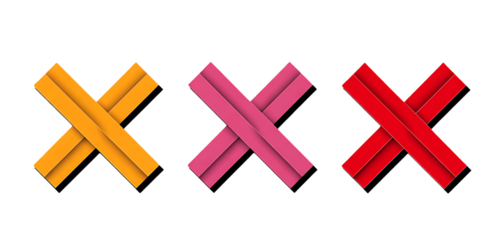 Three stylized "X" shapes in orange, pink, and red, composed of overlapping textured ribbons, minimalist modern abstract graphic isolated on black background for design and branding - Powered by Adobe