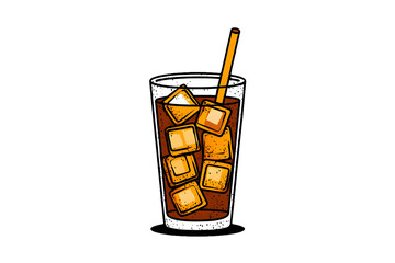 Iced coffee in glass isolated on transparent background, a refreshing beverage illustration for summer and cafe themes