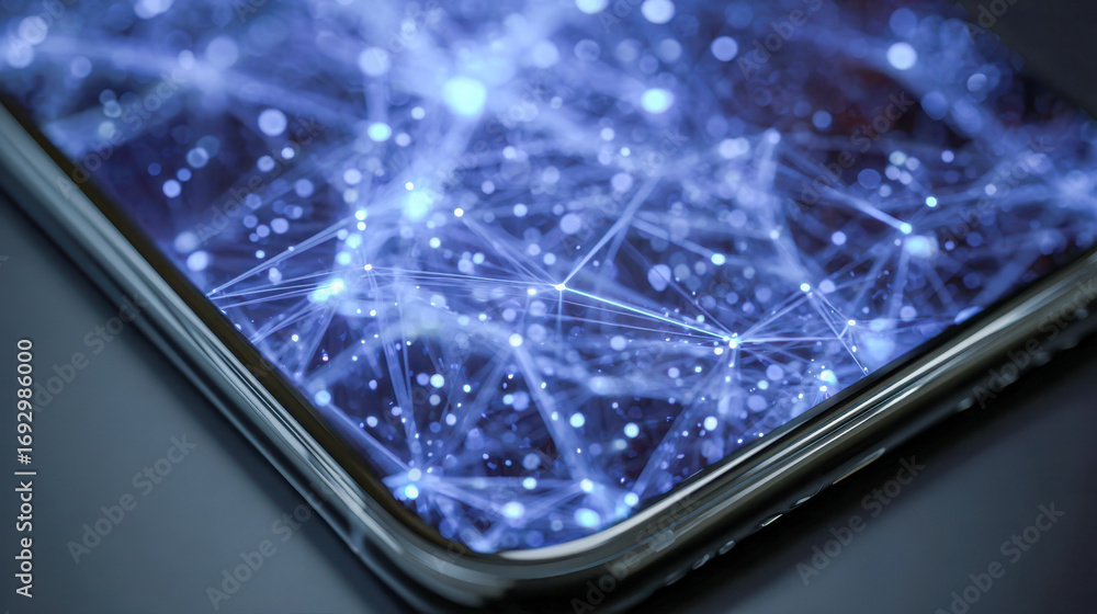 Poster abstract digital network displayed on a smartphone screen