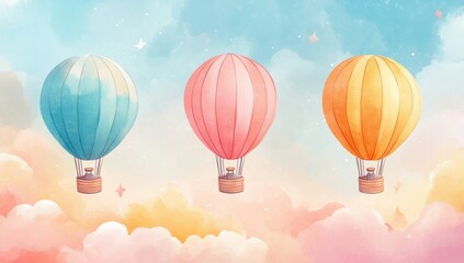 Fototapeta premium Three colorful hot air balloons floating in the sky