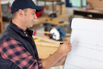 designer drawing on flip chart in workshop