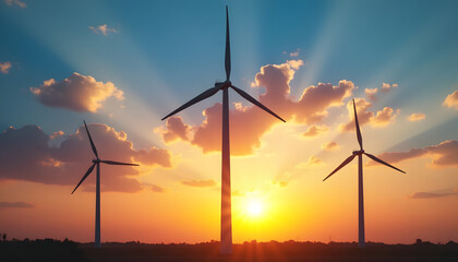 Obraz premium Wind turbines at sunset