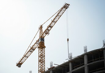 Tower Crane and Unfinished Building Under Construction