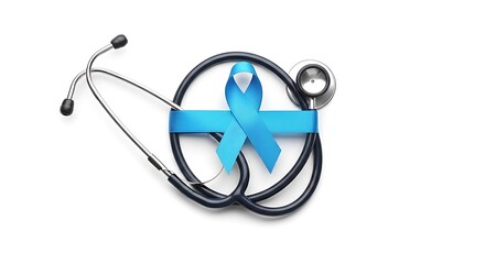 Stethoscope With Blue Ribbon Awareness Symbol for Men's Health and Prostate Cancer