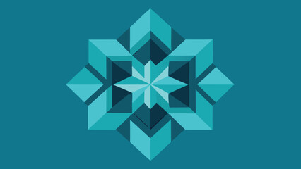 Teal Geometric Starburst Pattern with Faceted 3D Cubes and Polygons blue green