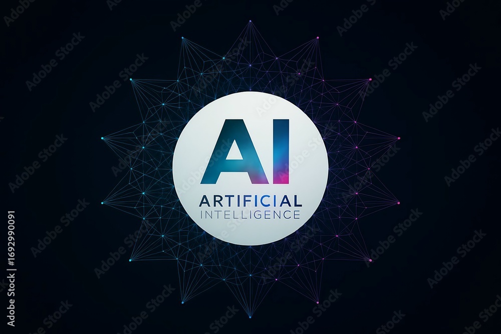 Poster futuristic ai artificial intelligence concept with glowing digital circuits and abstract background