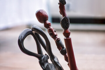 Antique Rosewood Walking Stick With Hand-Carved African Man In The Shaft, walking cane