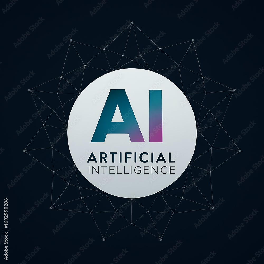 Poster abstract representation of artificial intelligence ai with interconnected digital network nodes and 