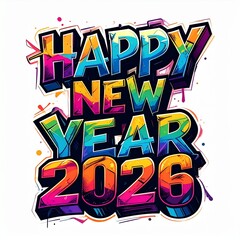 2026 Bold 3D Happy New Year 2026 Typography with Artistic Abstract Elements Design Image