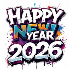 2026 Bold 3D Happy New Year 2026 Typography with Artistic Abstract Elements Design Image