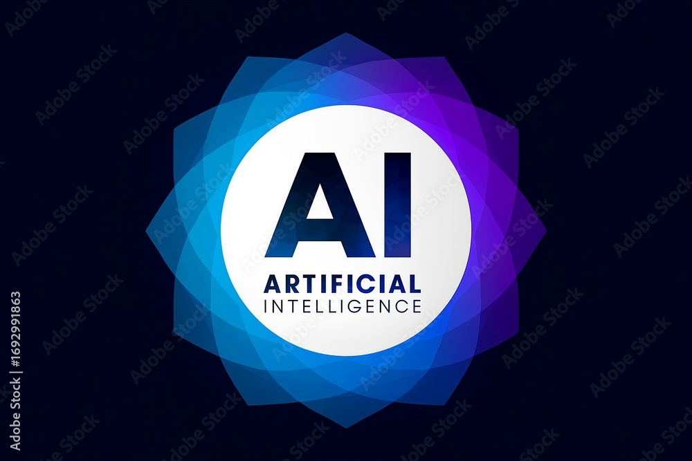 Poster abstract glowing digital badge with ai artificial intelligence text and futuristic blue purple gradi
