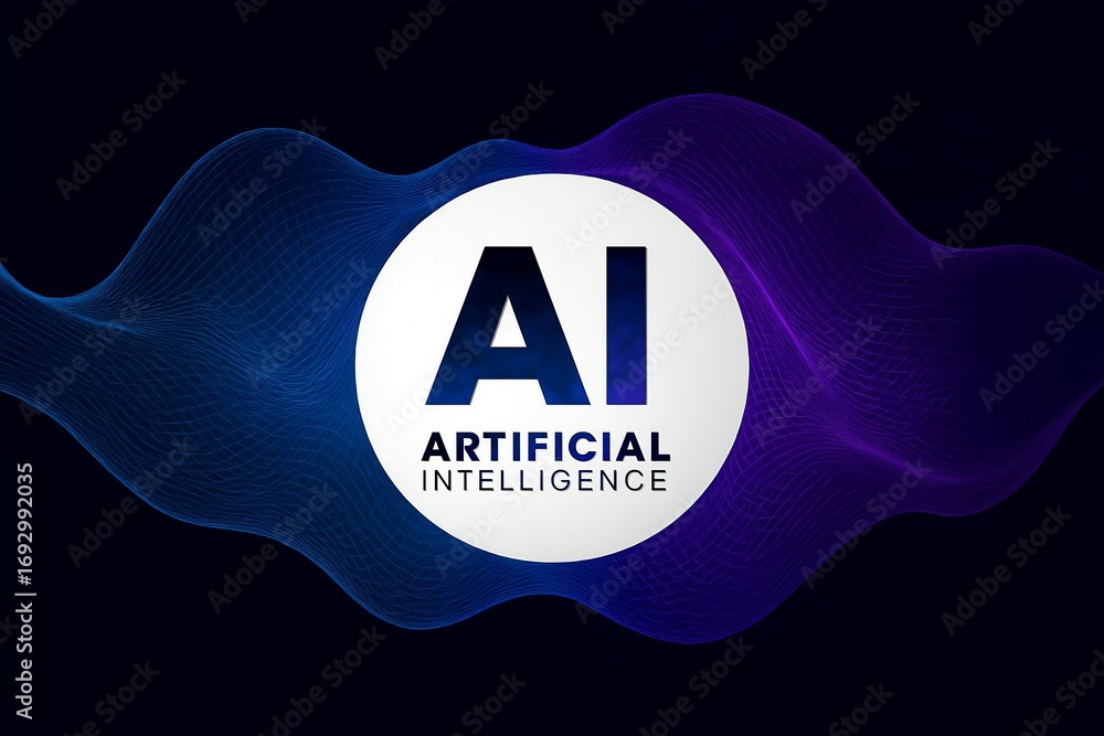 Poster abstract ai artificial intelligence concept with glowing wave patterns and digital technology backgr