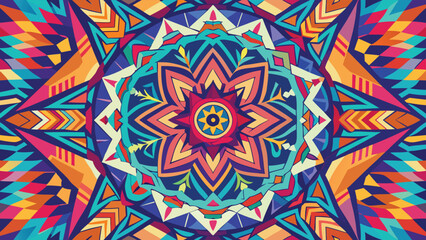 Vibrant Abstract Geometric Mandala with Tribal Patterns in Multiple Colors vector illustration