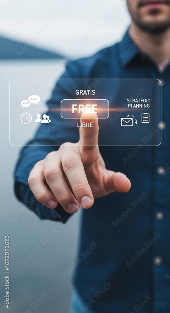 Poster close-up of hand interacting with digital interface showing 