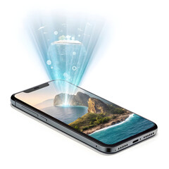 smartphone with holographic interface floating on