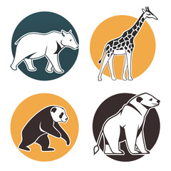 set of animals, Vector animals, colorful vector animals, vector design, Giraffe, bear, tiger