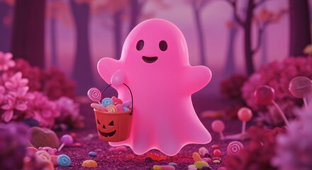 Pink ghost with candy basket