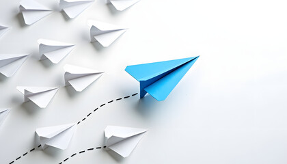 Fototapeta premium Leadership and innovation symbolized by blue paper airplane.