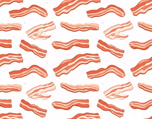 Bacon slices in a repeating pattern, coral-toned, on a white background