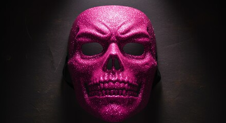 Pink skull mask on dark background