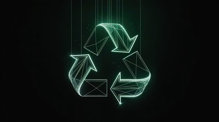 Recycling Symbol: A modern, digital depiction of the recycling symbol glows against a stark backdrop, showcasing environmental responsibility and conservation.