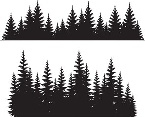 Obraz premium Pine Tree Forest Silhouettes Collection | Nature Landscape Vector Backgrounds and Design Elements on White
