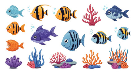 3d realistic aquarium fish and coral collection for underwater scenes