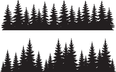 Pine Tree Forest Silhouettes Collection | Nature Landscape Vector Backgrounds and Design Elements on White