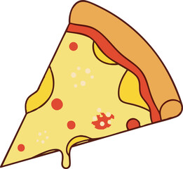 Pizza Slice Vector Illustration with Melted Cheese and Pepperoni Toppings Flat Design Style