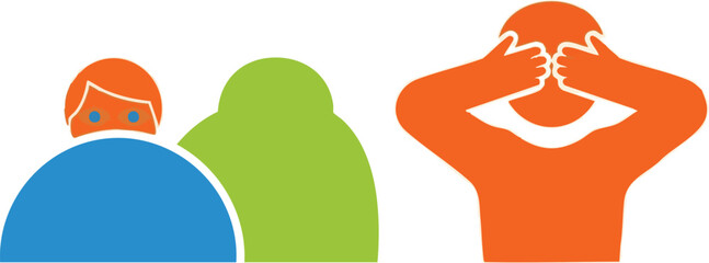 Illustration Vector Icon Set with Person Hiding and Covering Eyes in Geometric Style with Orange Green and Blue Tones
