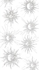 Obraz premium Vintage Sun Illustrations Seamless Pattern