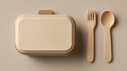 A cardboard box with a fork and spoon on top of it