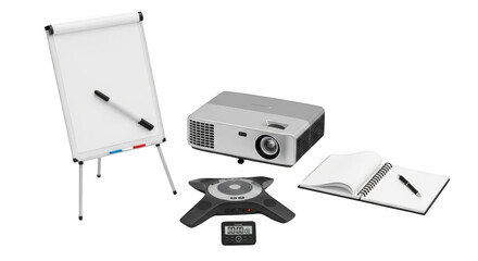 3d presentation projector flip chart and notebook setup for business meetings