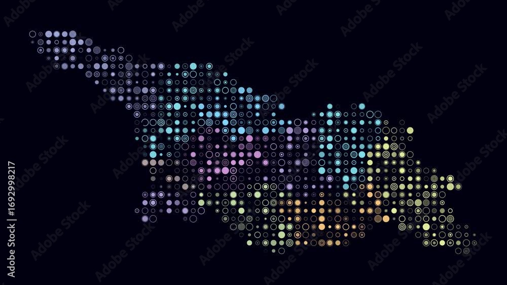 Poster georgia map animation. shape of the country with pulsating colored dots. small size circle blocks. d