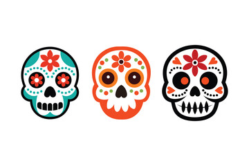 Obraz premium A set of Mexican sugar skulls for Halloween day vector illustration