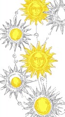 Vintage Sun Illustration with Celestial Elements