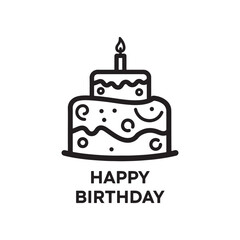Happy birthday typography with cake silhouette vector illustration
