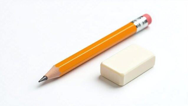 Pencil and eraser on white background.