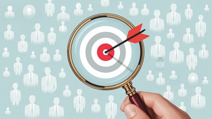 Focus on Strategy: A magnified perspective reveals a red arrow precisely hitting the center of a target, symbolizing pinpoint accuracy in marketing.