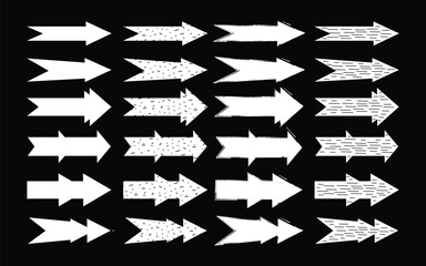 Collection of white arrow illustrations on a black background pointing to the right