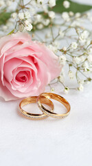 Eheringe mit einer Rose als Liebessymbol