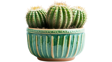 Golden Barrel Cactus in Green Pot isolated on a Transparent or white Background