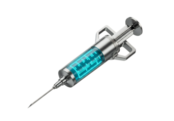 未来医療注射器 青い光輝く精密なデザイン