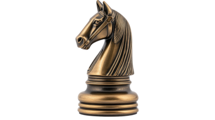 Golden Knight Chess Piece  isolated on a Transparent or white Background