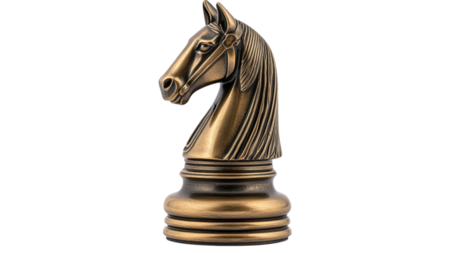 Golden Knight Chess Piece isolated on a Transparent or white Background - Powered by Adobe