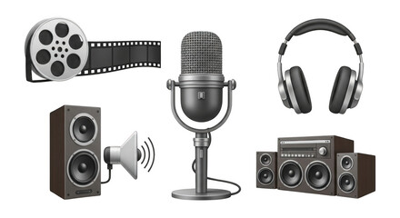 3d vintage microphone and audio equipment collection