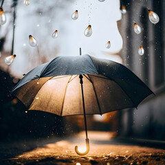 umbrella raining light instead of water surreal