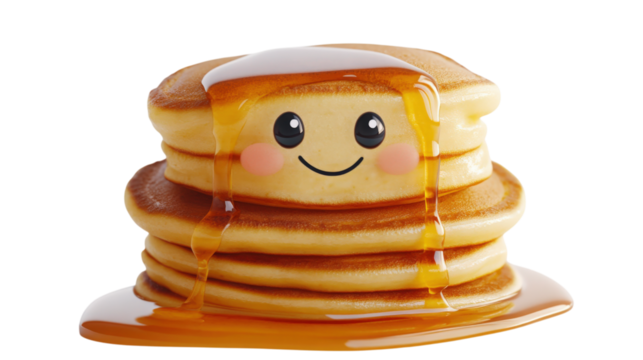 Happy Pancake Stack with Syrup Cartoon Food Character
