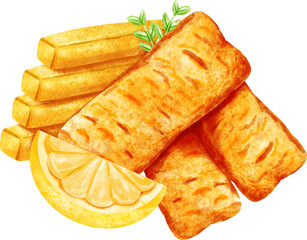 watercolor fish chips